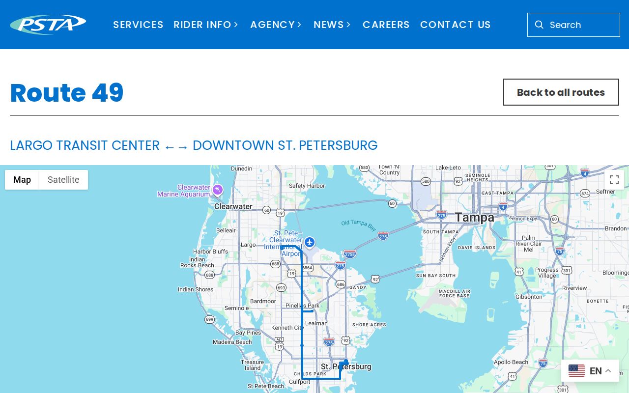 PSTA Route 49 transit information near a Pinellas County Jail release