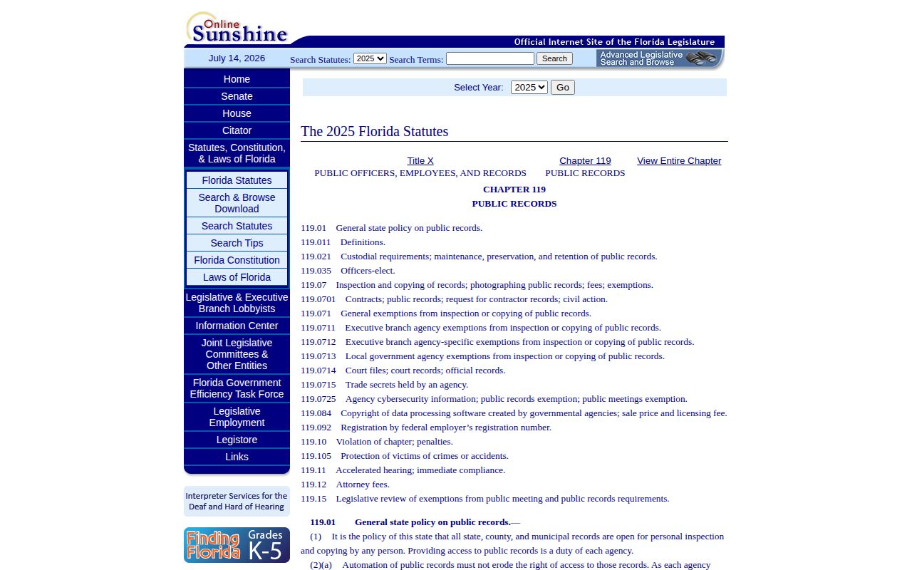 Florida public records law for a Pinellas County 72-hour release request