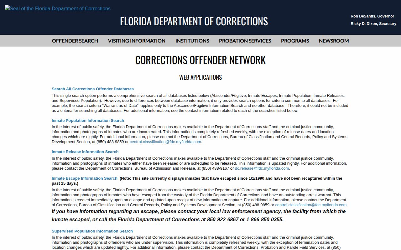 Largo Road Prison FDC offender release search