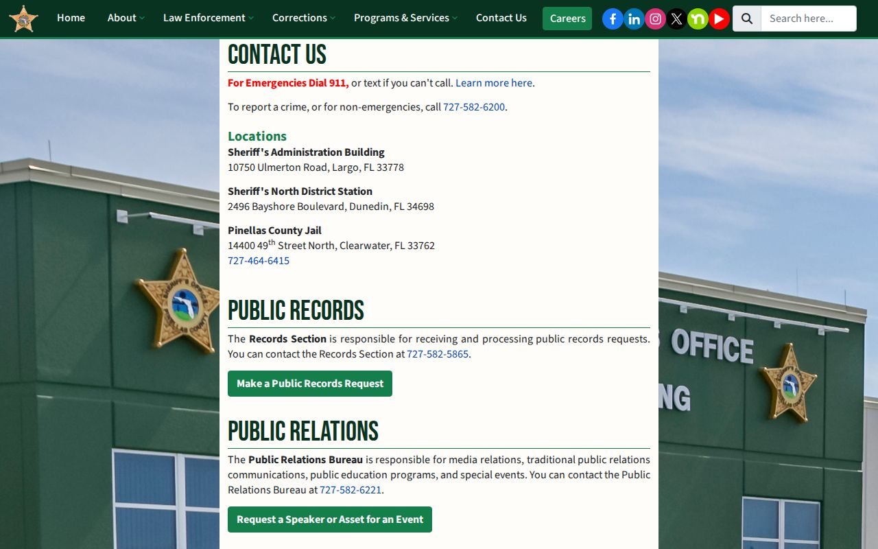Pinellas County Jail release records and contact information