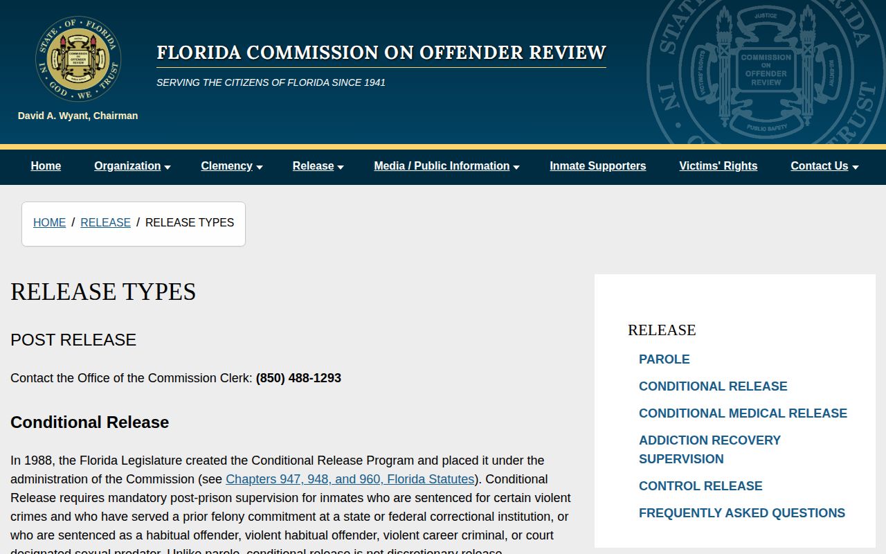 St. Petersburg Community Release Center Florida release type records